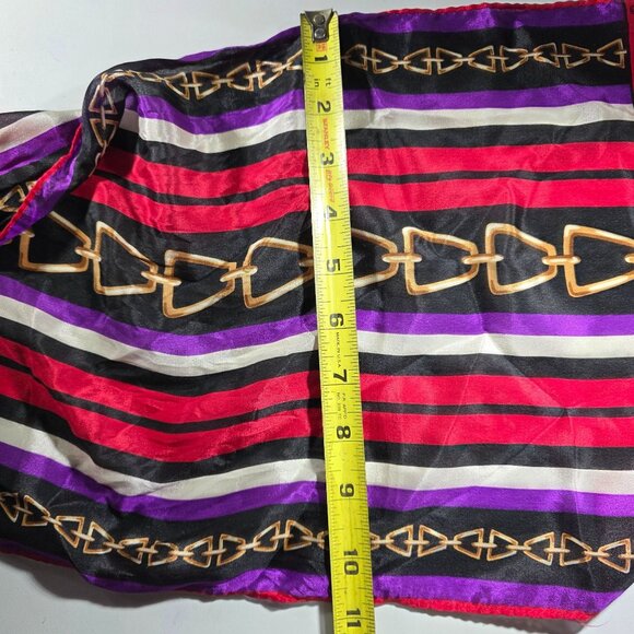 Vtg Echo Silk Scarf Stripes  Gold Buckle chain Design purple red white gold - Picture 7 of 7